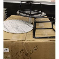 BOX OF DELI DISPLAY RISERS & MARBLE PLATES