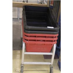 5 TUBS ON A ROLLING CART