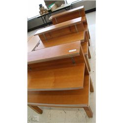 THREE WOODEN DISPLAY SHELVES