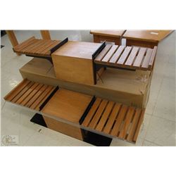 3 WOODEN DISPLAY SHELVES