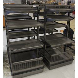 LOT OF 4 DISPLAY SHELVES ON CASTORS