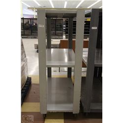 METAL THREE TIER BACKROOM STOCKING SHELF ON CASTOR