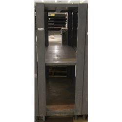 METAL THREE TIER BACKROOM STOCKING SHELF ON CASTOR