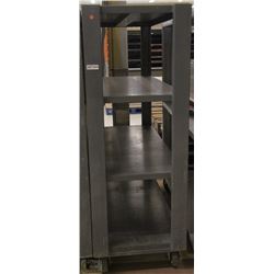 METAL THREE TIER BACKROOM STOCKING SHELF ON CASTOR