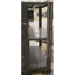 METAL THREE TIER BACKROOM STOCKING SHELF ON CASTOR