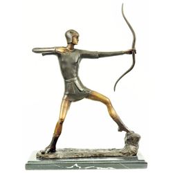 Apollo Archer Bow Arrow Bronze sculpture on black Marble base