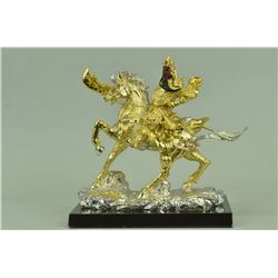 24K Gold Plated Japanese Warrior On Horse Figurine (10"X10")