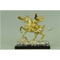 24K Gold Plated Japanese Warrior On Horse Figurine (10 X10 )