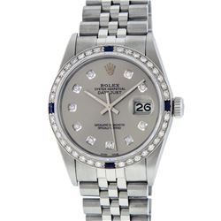 Mens Rolex Stainless Steel Slate Grey Diamond and Sapphire Datejust Wristwatch