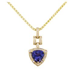 14KT Yellow Gold 3.92ct Tanzanite and Diamond Pendant With Chain