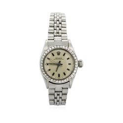 Ladies Stainless Steel Rolex Oyster Perpetual Watch with Diamond Bezel