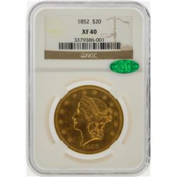 1852 $20 Liberty Head Double Eagle Gold Coin NGC XF40 CAC