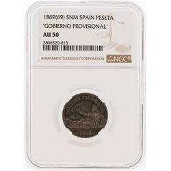 1869(69) SNM Spain Peseta "Gobierno Provisional" Coin NGC AU50