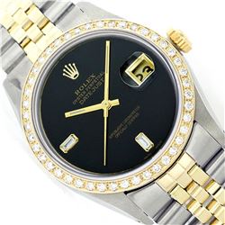 Mens Rolex Two Tone Onyx and Diamond Datejust Wristwatch