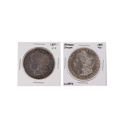 Set of (2) 1891-CC $1 Morgan Silver Dollar Coins