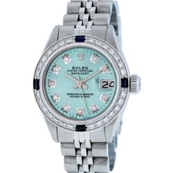 Rolex Ladies Stainless Steel Ice Blue Diamond and Sapphire DateJust Wristwatch