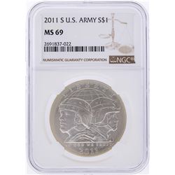 2011 $1 U.S. Army Silver Coin NGC MS69