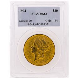 1904 $20 Liberty Head Double Eagle Gold Coin PCGS Graded MS63