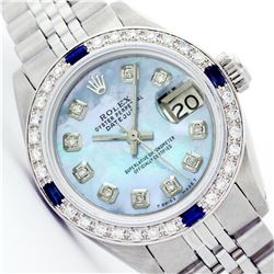 Womens Rolex Stainless Steel Diamond And Sapphire Datejust Wristwatch