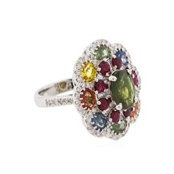 14KT White Gold 7.21ctw Multi Gemstone and Diamond Ring