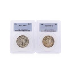 Set of 1944-45 Walking Liberty Half Dollar Coins PCGS Graded MS63