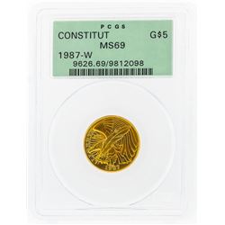 1987-W $5 Consitution Commemorative Gold Coin PCGS MS69