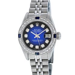 Rolex Ladies Blue Vignette Diamond and Sapphire Datejust Wristwatch