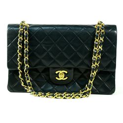 Authentic Chanel Double Flap Black Lambskin Gold Hardware Jumbo