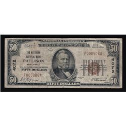 1929 $50 Patterson New Jersey National Currency Note