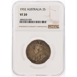 1932 Australia 2 Shillings Coin NGC Graded VF20