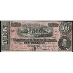 1864 $10 The Confederate States of America Note