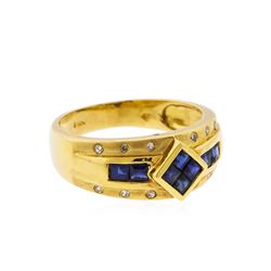 14KT Yellow Gold 0.72ct. Blue Sapphire and Diamond Ring