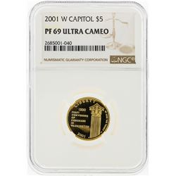 2001-W $5 Capitol Gold Coin NGC Graded PF69 Ultra Cameo