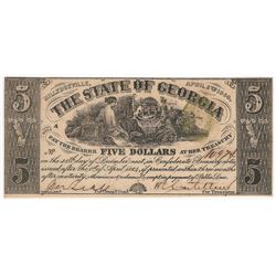 1864 $5 The Bank of Milledgeville Obsolete Note