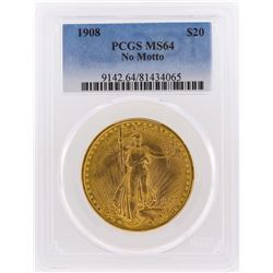 1908 NM $20 St. Gaudens Double Eagle Gold Coin PCGS Graded MS64