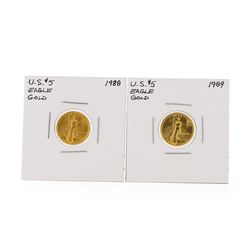 Set of 1988 & 1989 $5 American Gold Eagle Coins