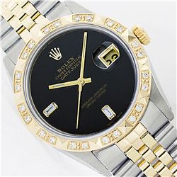 Mens Rolex Two Tone Onyx and Diamond Datejust Wristwatch