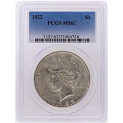 1922 $1 Peace Silver Dollar Coin PCGS MS62