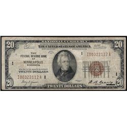 1929 $20 National Bank of Minneapolis, MN National Currency Note