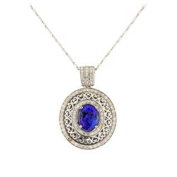 14KT White Gold 3.88ct. Tanzanite and Diamond Pendant with Chain