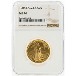 1986 $25 American Gold Eagle Coin NGC Graded MS69