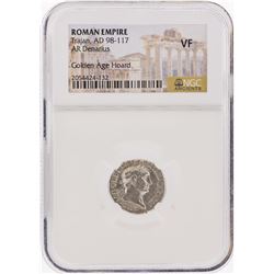 Roman Empire AD 98-117 Trajan AR Denarius Coin NGC VF