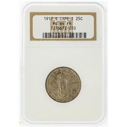 1917-S Standing Liberty Quarter Type 1 NGC Graded MS64 FH