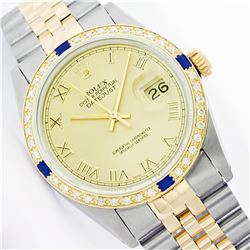 Mens Rolex Two Tone Diamond and Sapphire Datejust Wristwatch