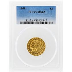 1909 $5 Indian Head Half Eagle Gold Coin PCGS MS63