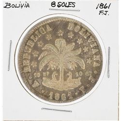 1861 F.J 8 Soles Bolivia Silver Coin