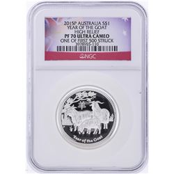 2015-P $1 Australia Year of the Goat High Relief Release NGC PF70 Ultra Cameo