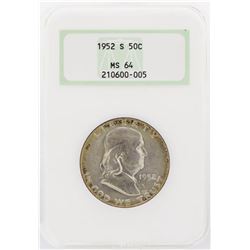 1952-S Franklin Half Dollar Coin NGC Graded MS64