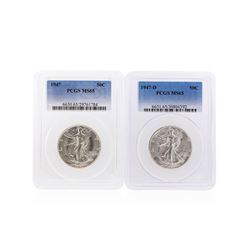 Set of 1947 & 1947-D Walking Liberty Half Dollar Coins PCGS Graded MS65