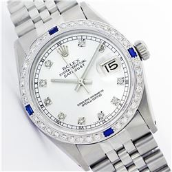 Mens Rolex Stainless Steel Diamond and Sapphire Datejust Wristwatch